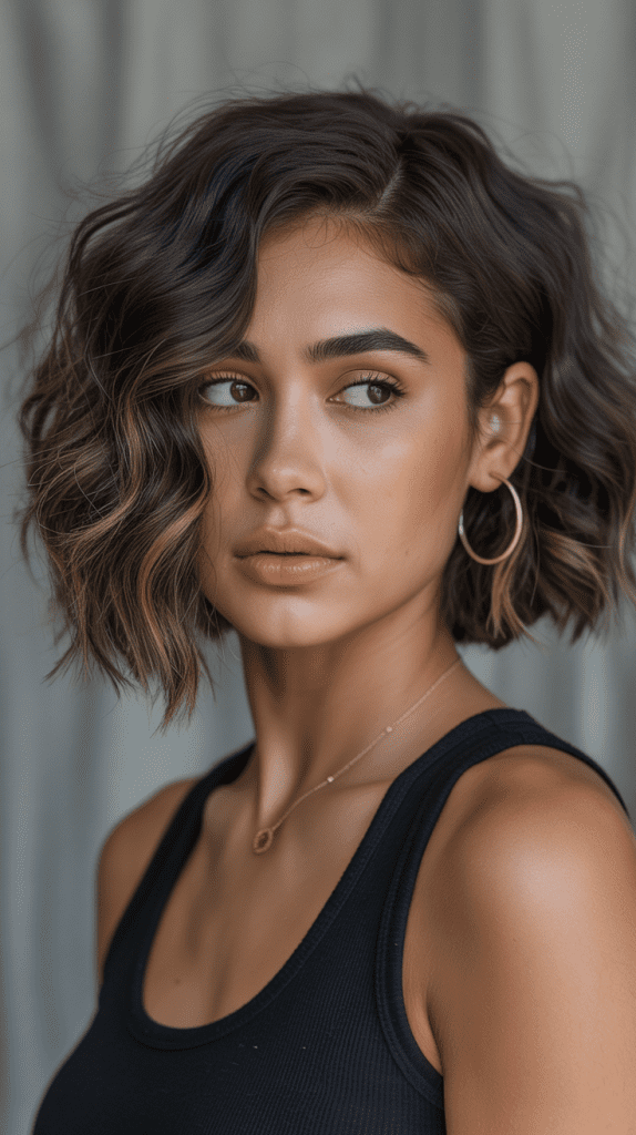 Angled Wavy Bob with Deep Side Part