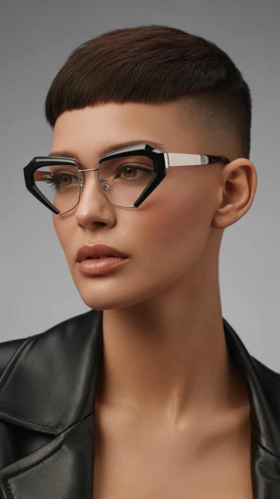  Razor-Cut Pixie with Angular Fashion Frames