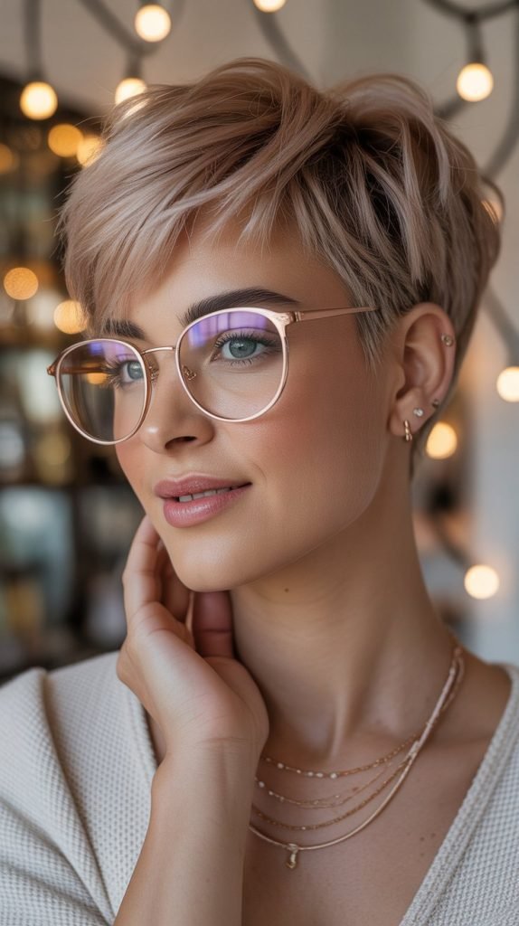 Soft Romantic Pixie with Rose Gold Frames