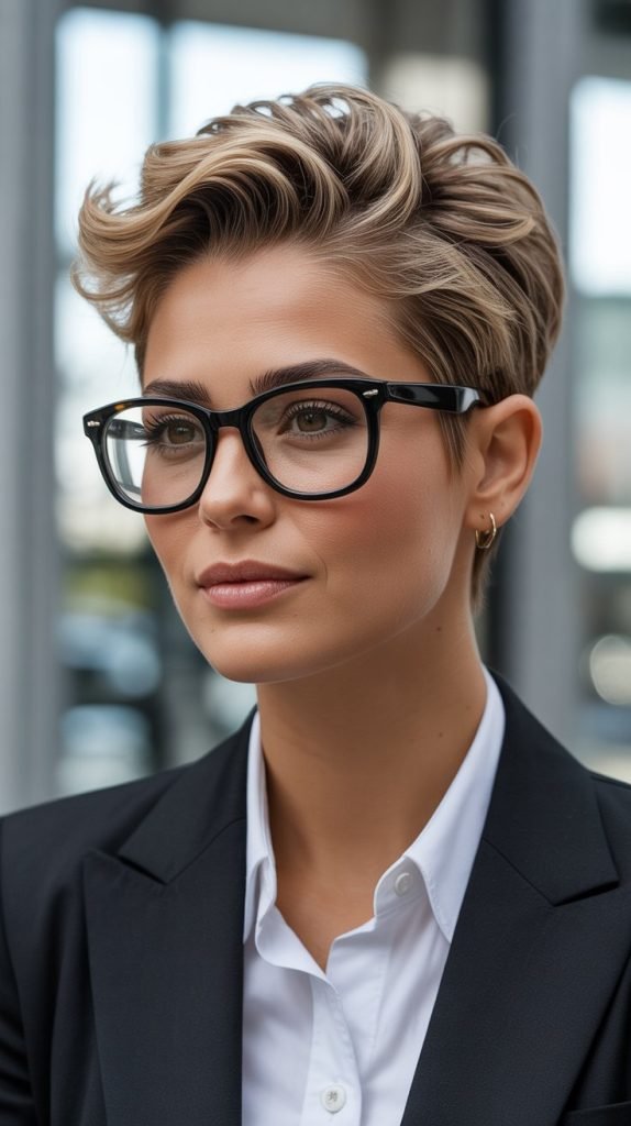 Textured Quiff Pixie with Rectangular Frames