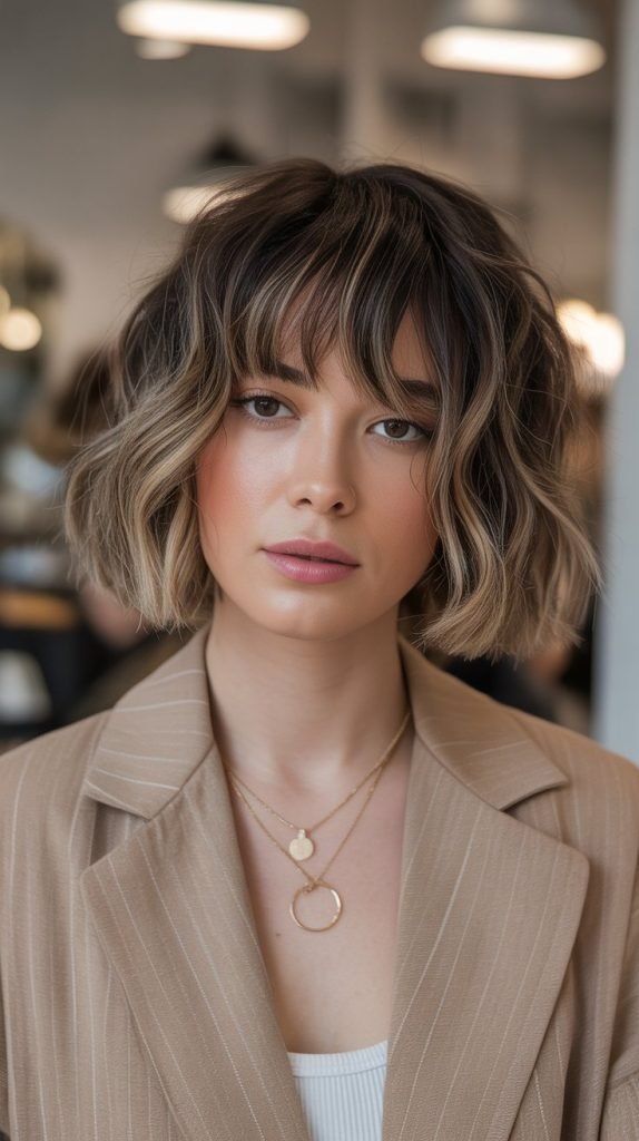 Textured Wavy Lob with Curtain Bangs
