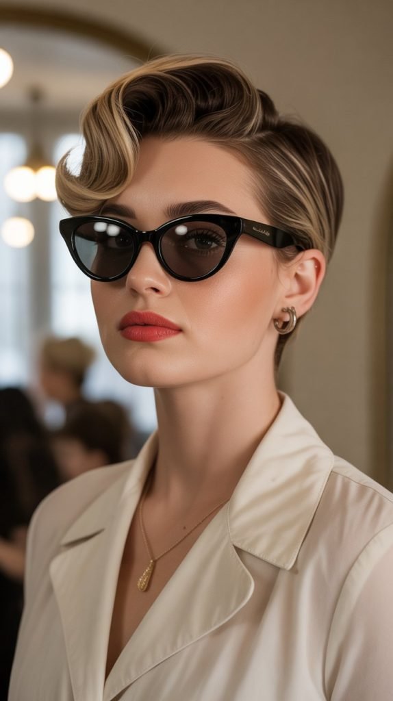  Vintage Pin-Up Pixie with Cat-Eye Sunglasses