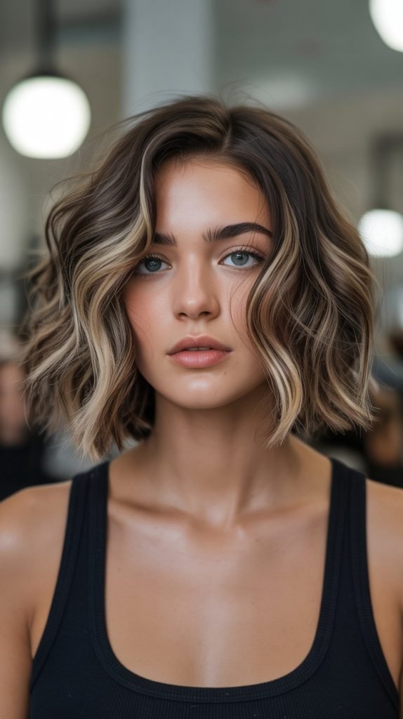  Wavy Bob with Money Piece Highlights