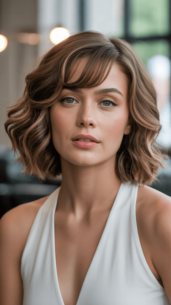 Wavy Bob with Side-Swept Bangs