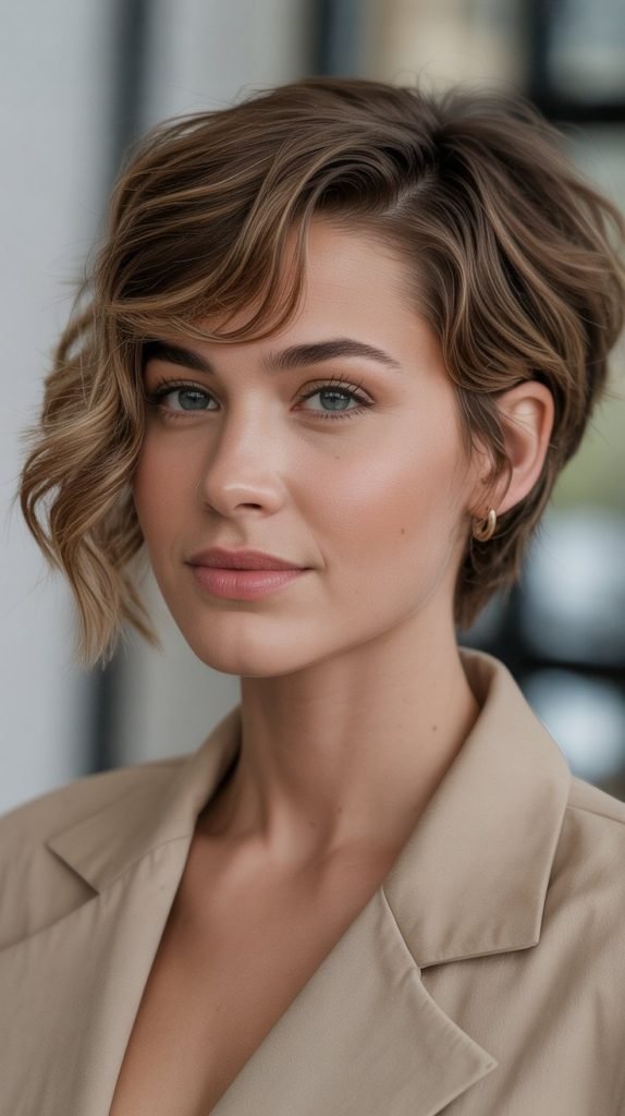 Wavy Pixie with Long Side-Swept Bangs