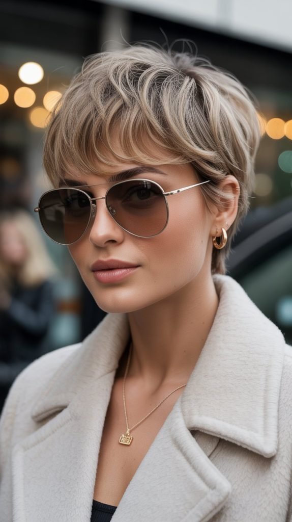 Wispy Bangs Pixie with Oversized Aviators