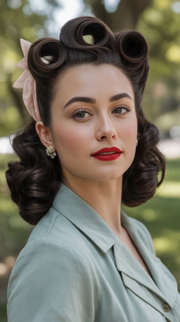 Vintage-Inspired Victory Rolls with Curls