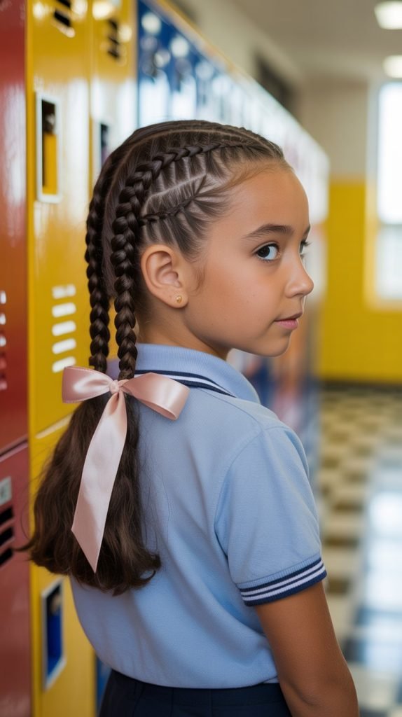 Dutch Braids into Low Ponytail