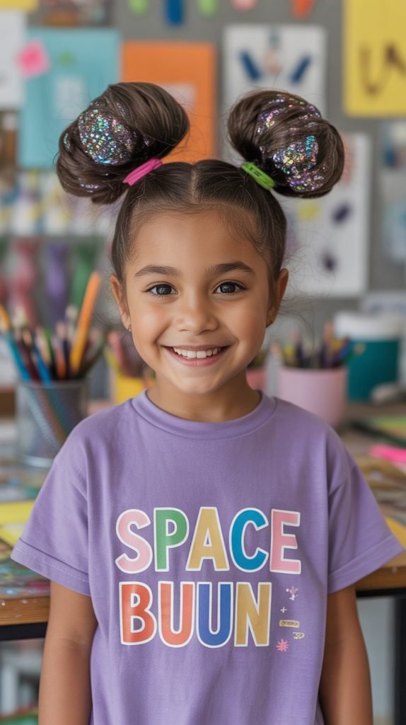 Space Buns with Glitter Hair Gel