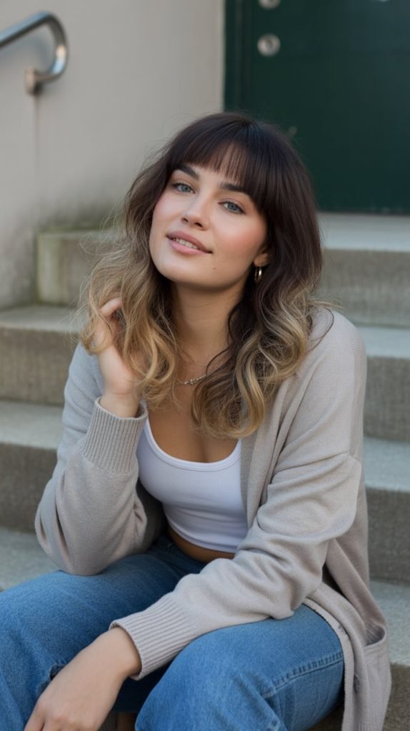 Curtain Bangs with Beach Waves