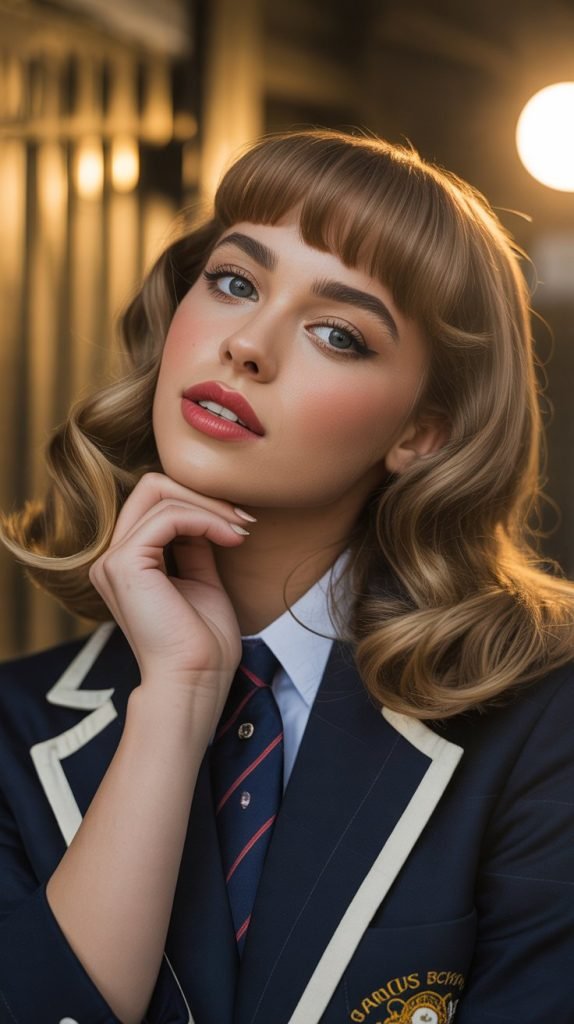  Curved Bangs with Vintage Waves