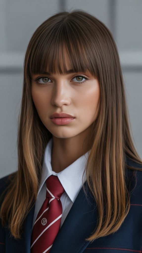  Full Bangs with Sleek Straight Hair