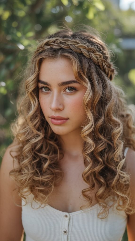 Braided Crown with Curly Base