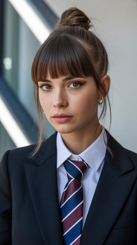  Blunt Bangs with Top Knot