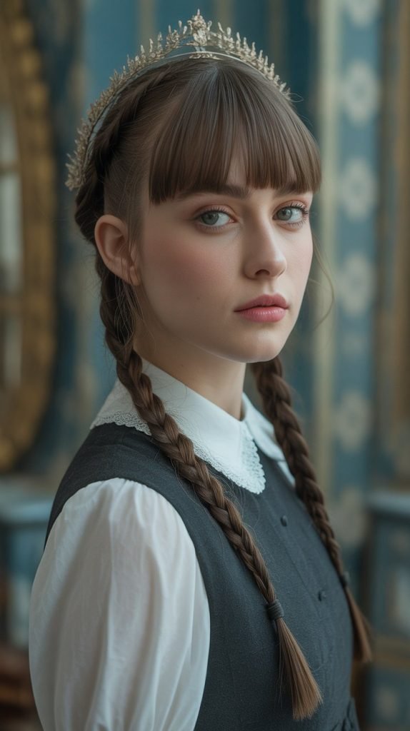 Straight-Across Bangs with Braided Crown