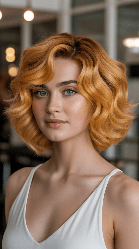 Amber Blonde Curly French Bob