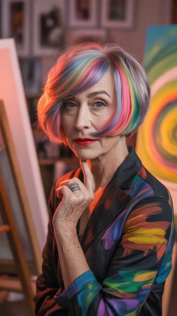 Asymmetrical Bob with Bold Highlights