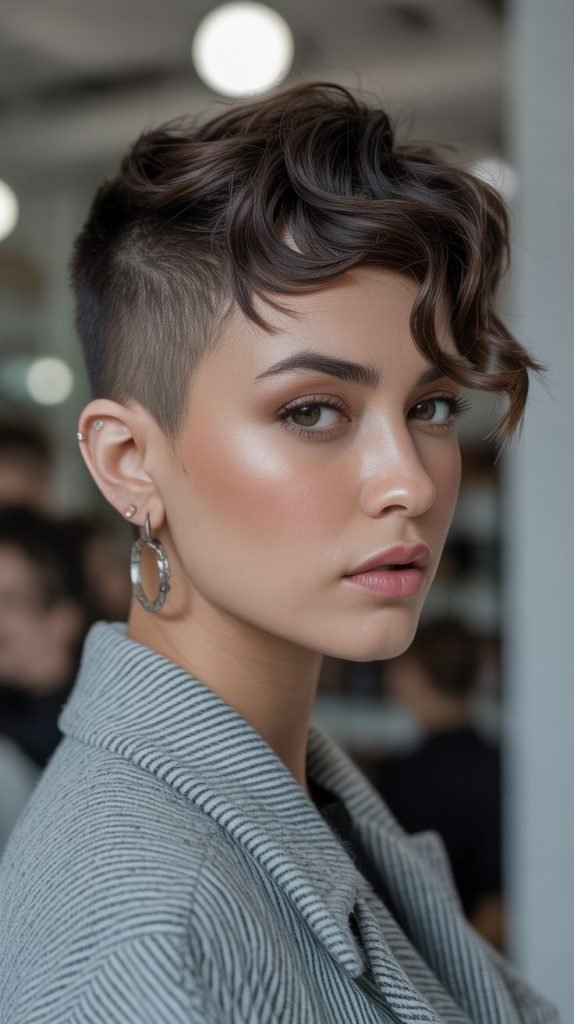 Edgy Wavy Pixie with Shaved Details