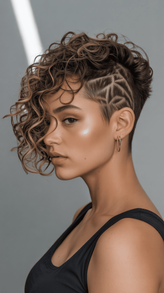  Shaved Design Curly Pixie