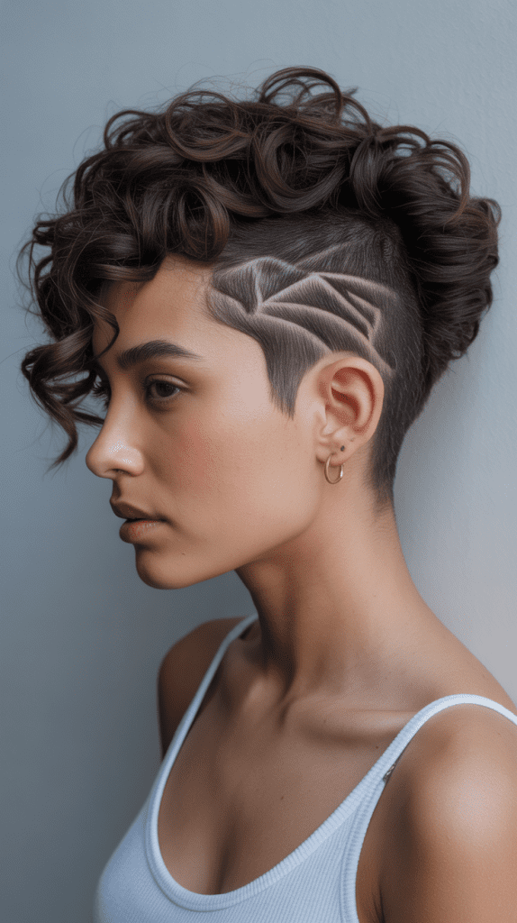Edgy Curly Pixie with Undercut Designs