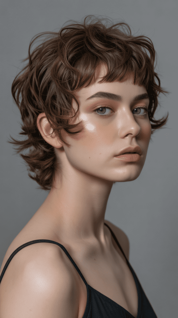 Disconnected Wavy Pixie with Blunt Micro Bangs