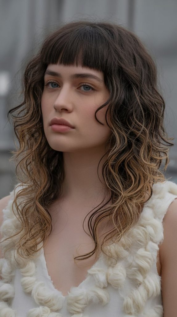 Straight Bangs with Layered Curls