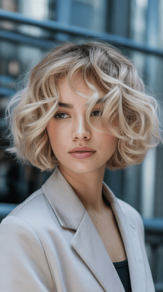 Ash Blonde Curly French Bob