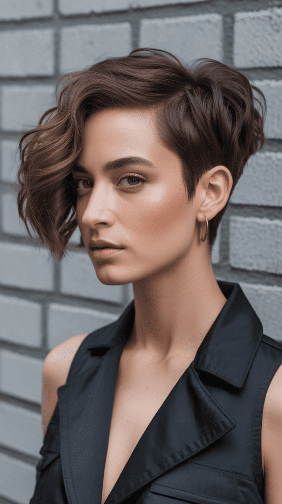 Asymmetrical Wavy Pixie for Thick Hair