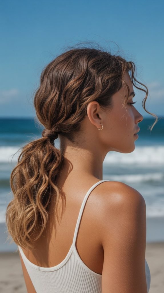 Textured Low Ponytail with Sea Salt Spray