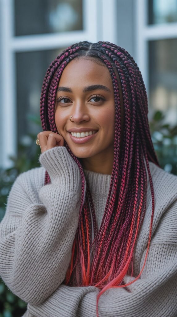  Box Braids with Colored Tips
