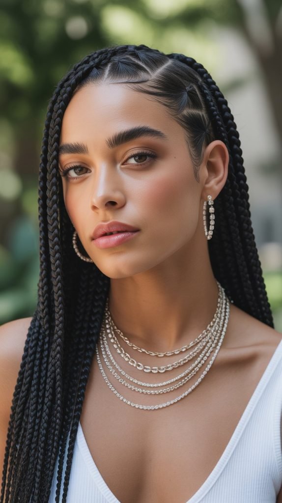  Classic Deep Side Part Knotless Braids