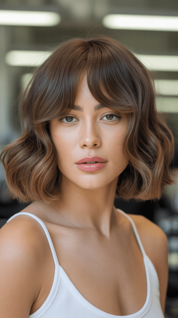 Classic Wavy Bob with Center-Parted Curtain Bangs