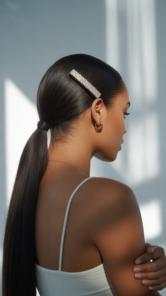 High Ponytail with Decorative Flat Clip