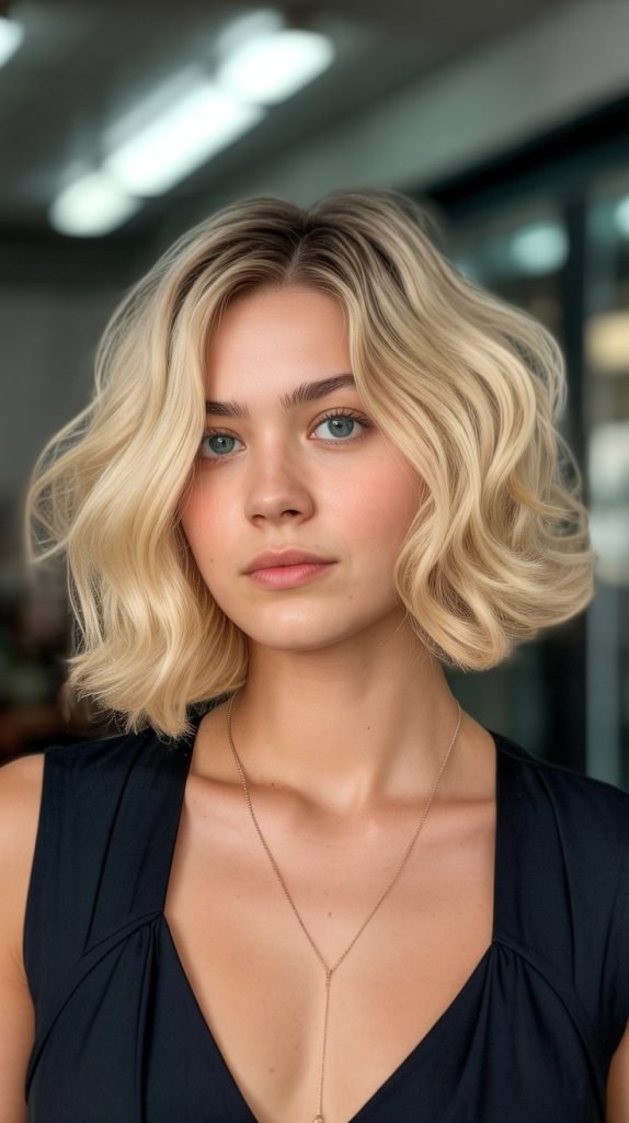 Blunt Cut Wavy Blonde Bob