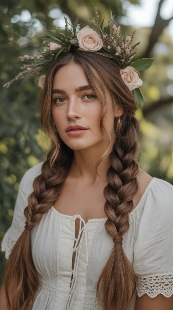 Chestnut Brown Milkmaid Braids