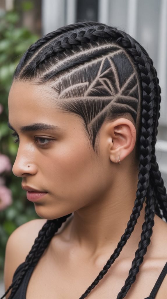 Edgy Side Part with Shaved Design Integration
