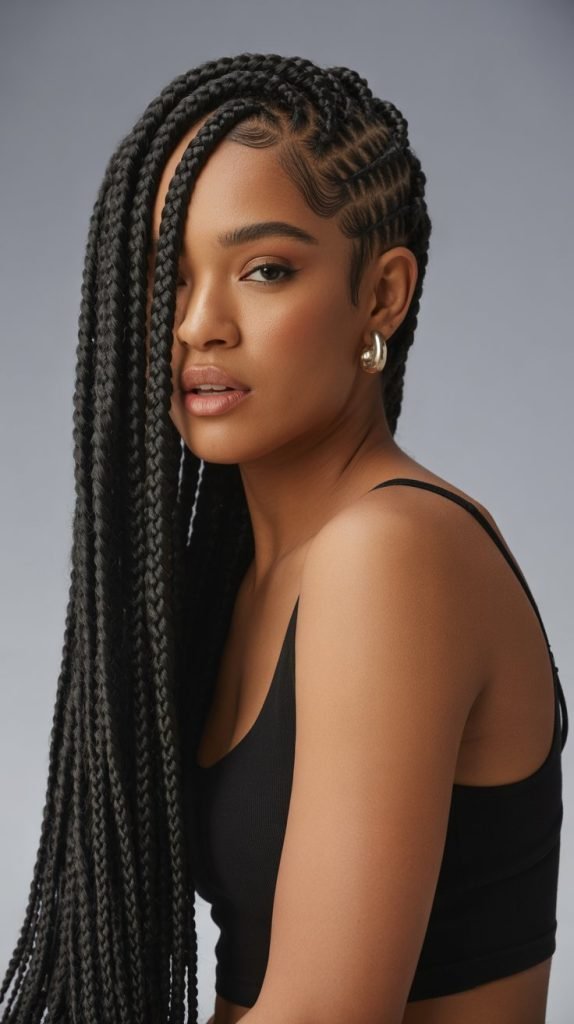  Dramatic Side Part with Large Braids