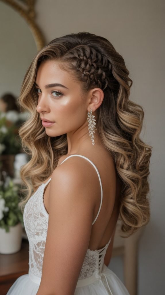  Braided Back with Curl Cascade