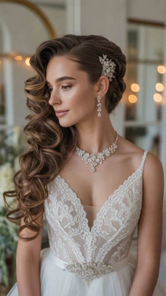 Romantic Side-Swept Curls