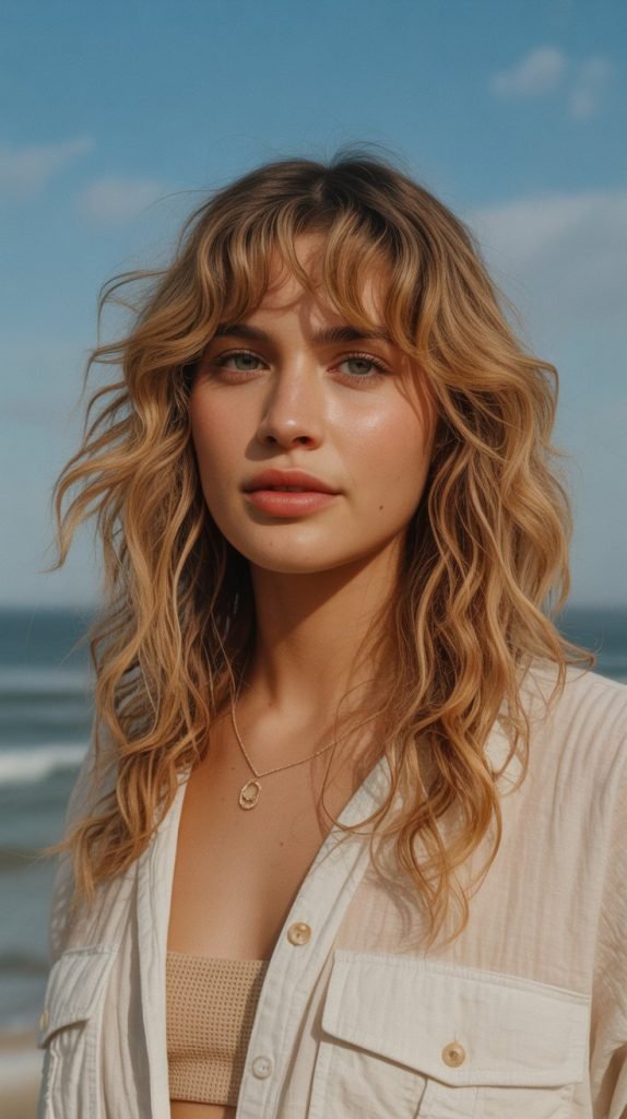 Curtain Bangs with Beachy Waves