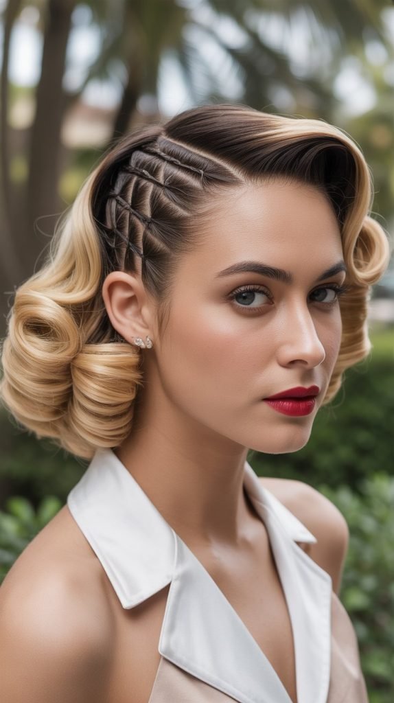Vintage Side Part with Pin Curl Edges