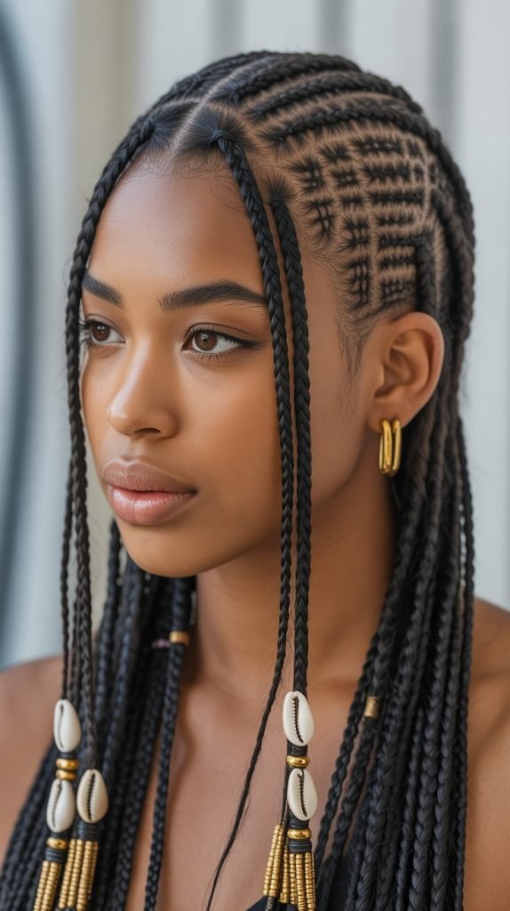  Asymmetrical Side Part with Tribal Patterns