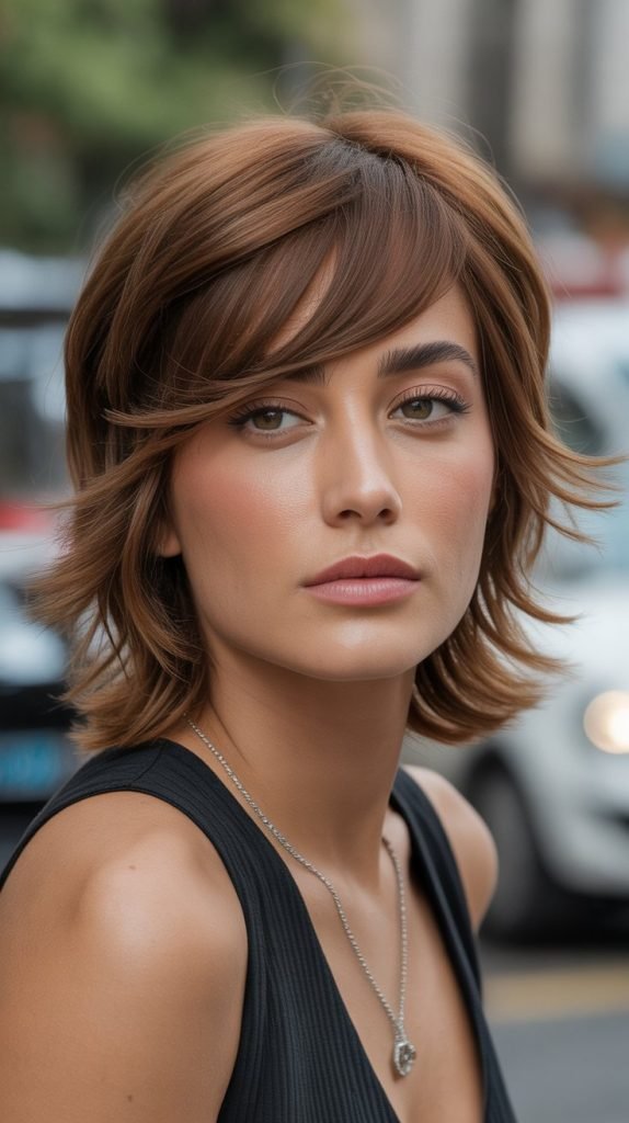 Feathered Side Bangs with Shaggy Layers