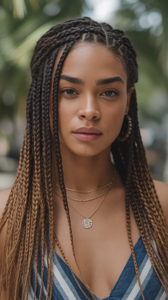 Boho Side Part Braids with Textured Fringe