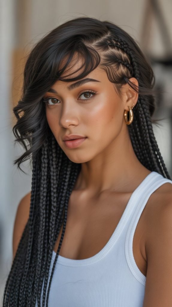  Boho Side Part Braids with Side Swept Bangs