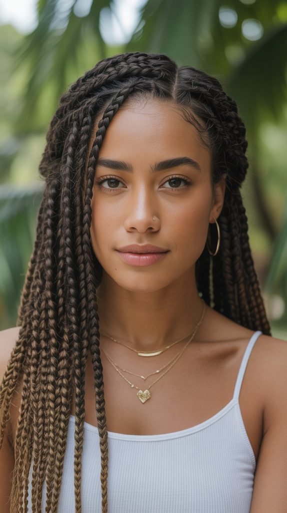 Boho Side Part Braids with Natural Curl Enhancement