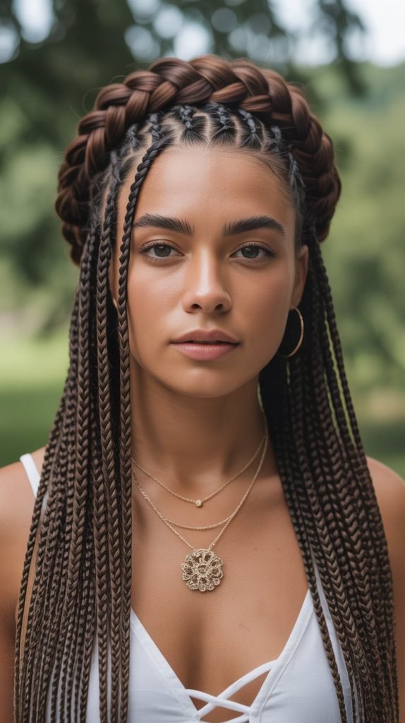  Boho Side Part Braids with Braided Crown Accent