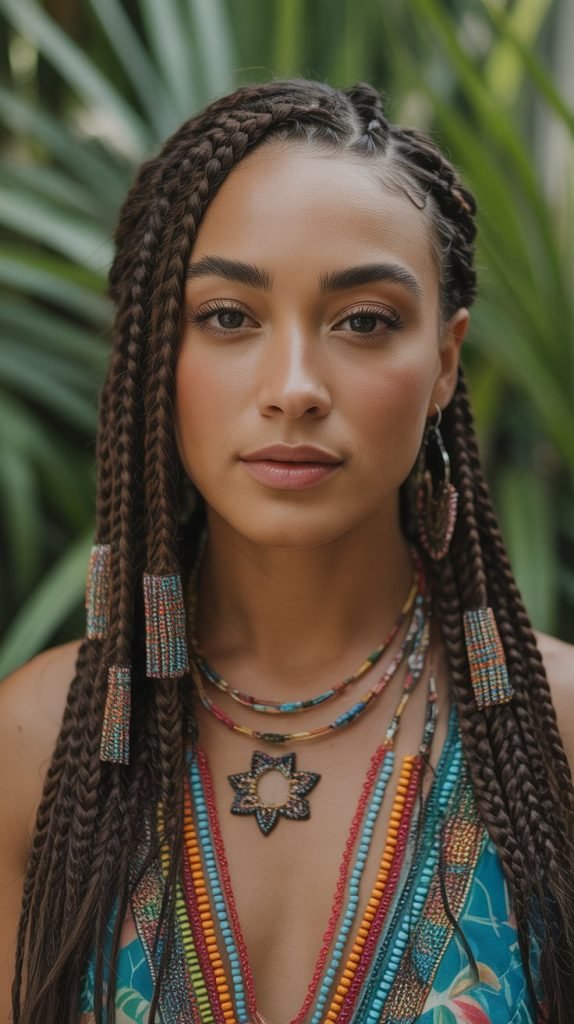 . Boho Side Part Braids with Beaded Accents