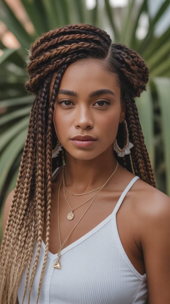 Boho Side Part Braids with Textured Crown Volume