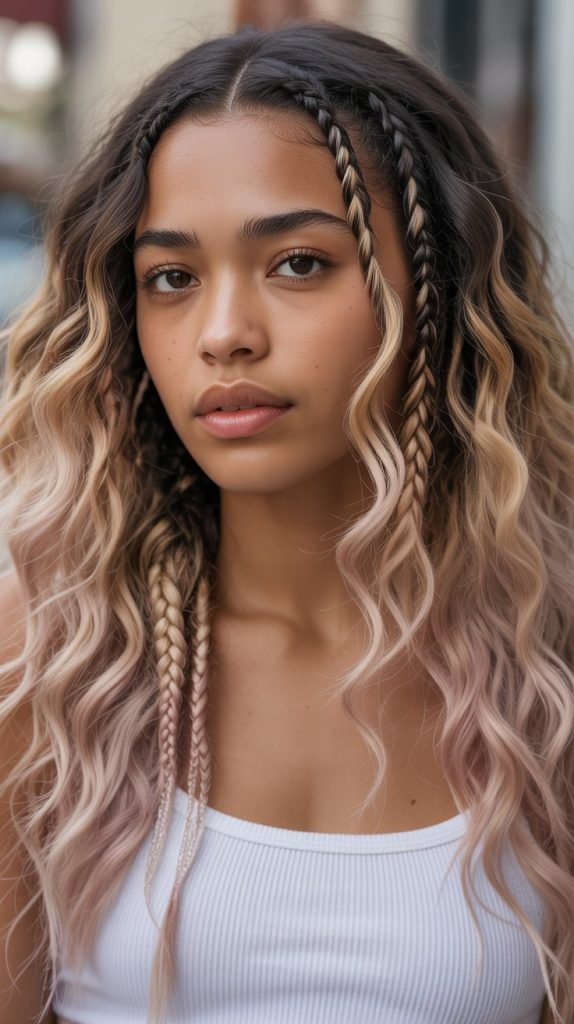  Boho Side Part Braids with Ombré Color Flow